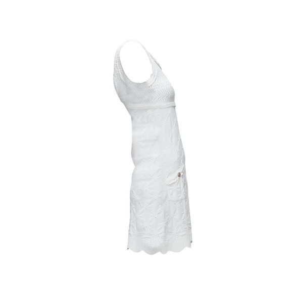 Chanel Karl Lagerfeld 2011 Cc Buttons White Lace Knitted Mini Dress Fr34 Xs - Picture 4 of 7